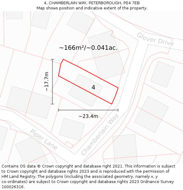 4, CHAMBERLAIN WAY, PETERBOROUGH, PE4 7EB: Plot and title map