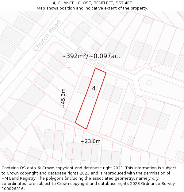 4, CHANCEL CLOSE, BENFLEET, SS7 4ET: Plot and title map