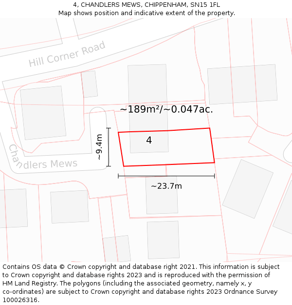 4, CHANDLERS MEWS, CHIPPENHAM, SN15 1FL: Plot and title map