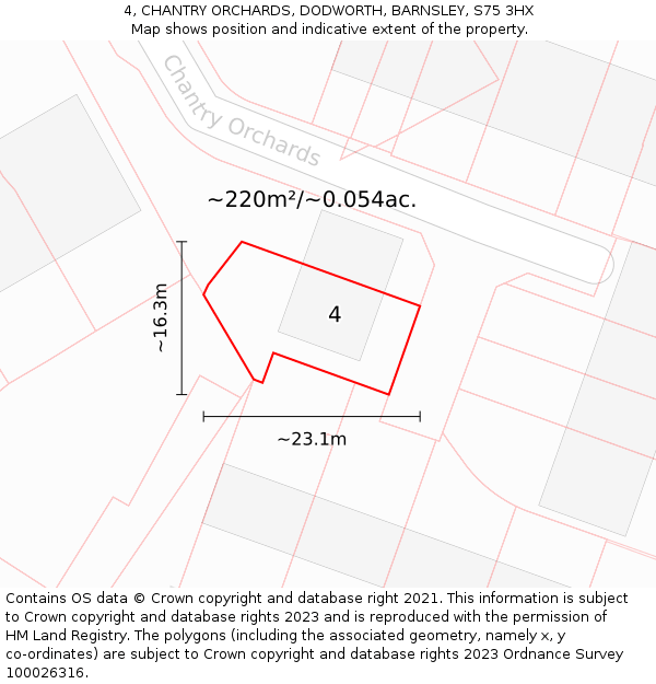 4, CHANTRY ORCHARDS, DODWORTH, BARNSLEY, S75 3HX: Plot and title map