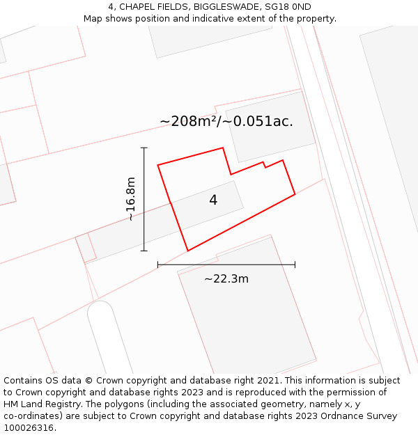 4, CHAPEL FIELDS, BIGGLESWADE, SG18 0ND: Plot and title map