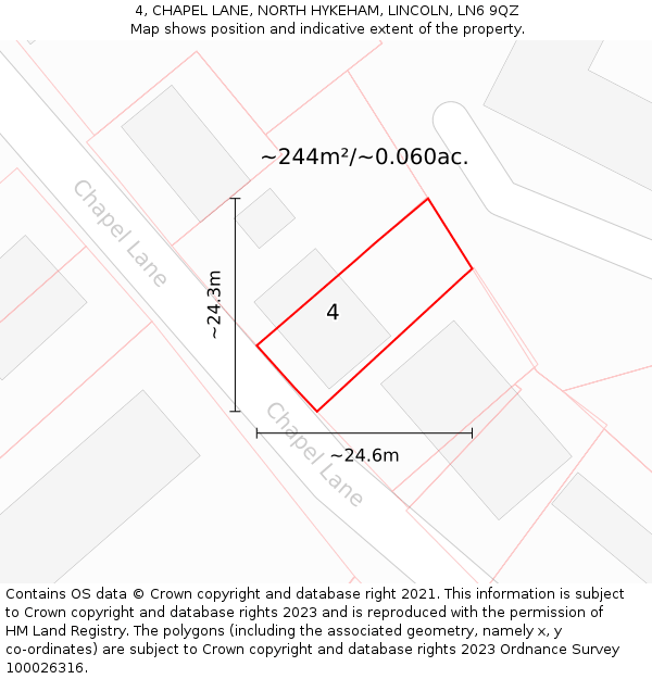 4, CHAPEL LANE, NORTH HYKEHAM, LINCOLN, LN6 9QZ: Plot and title map