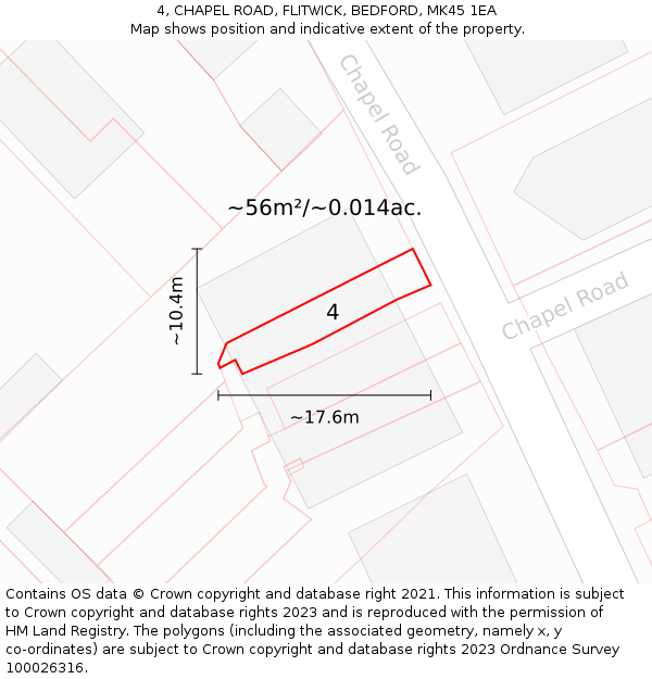 4, CHAPEL ROAD, FLITWICK, BEDFORD, MK45 1EA: Plot and title map