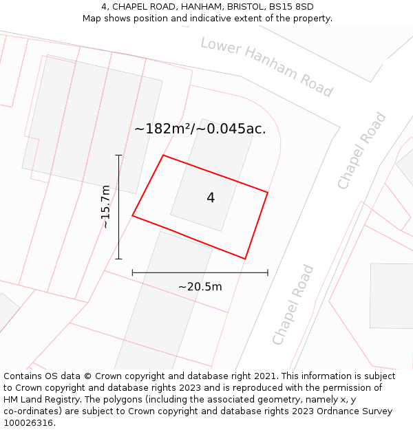 4, CHAPEL ROAD, HANHAM, BRISTOL, BS15 8SD: Plot and title map