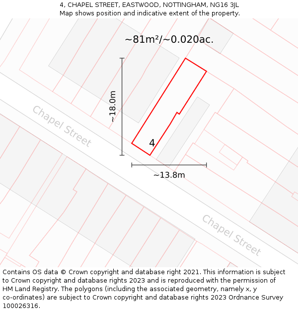 4, CHAPEL STREET, EASTWOOD, NOTTINGHAM, NG16 3JL: Plot and title map