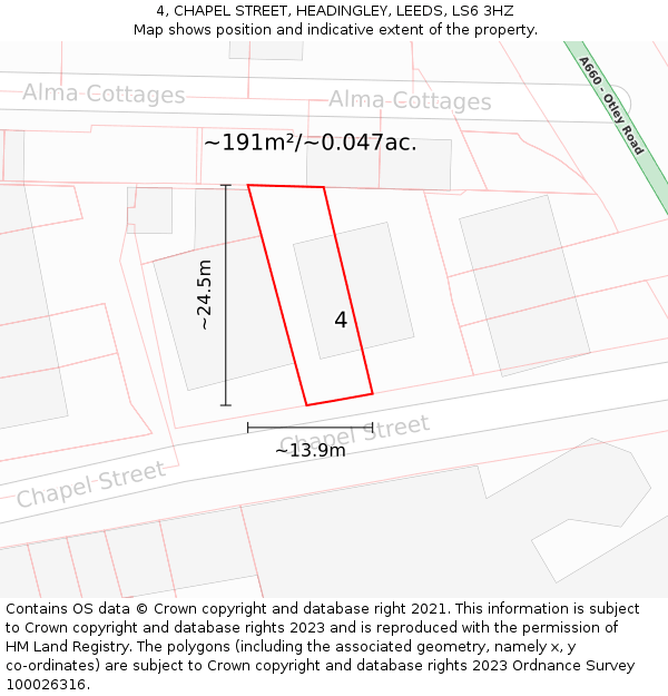 4, CHAPEL STREET, HEADINGLEY, LEEDS, LS6 3HZ: Plot and title map