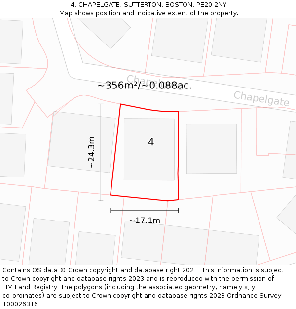 4, CHAPELGATE, SUTTERTON, BOSTON, PE20 2NY: Plot and title map