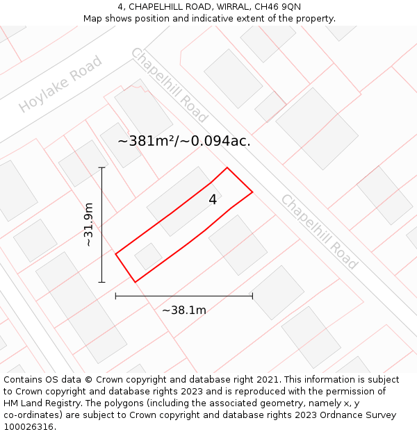 4, CHAPELHILL ROAD, WIRRAL, CH46 9QN: Plot and title map