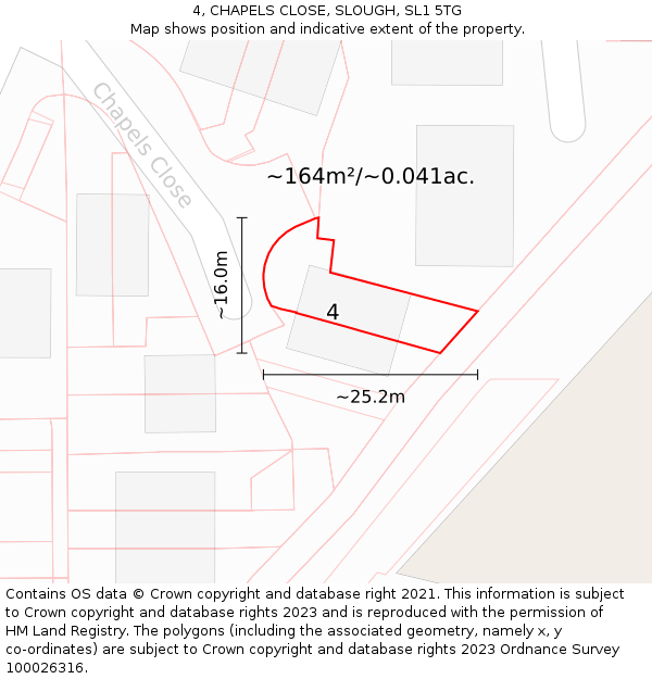 4, CHAPELS CLOSE, SLOUGH, SL1 5TG: Plot and title map