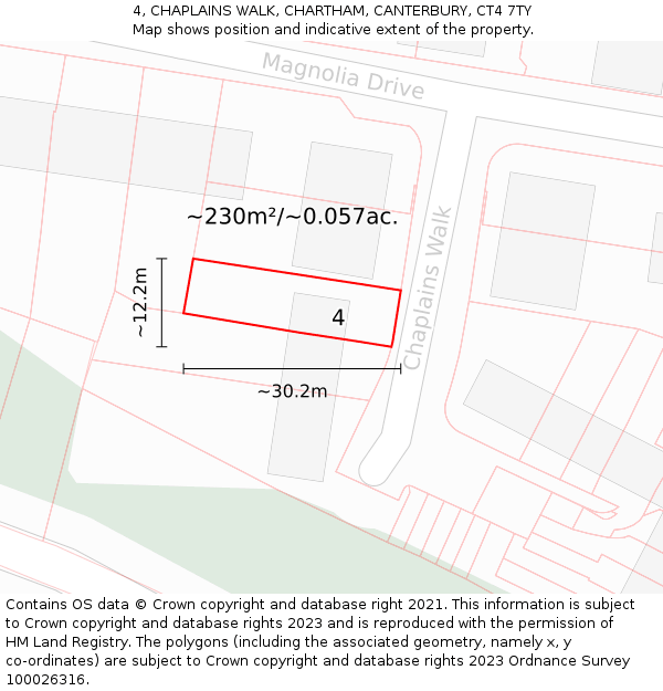 4, CHAPLAINS WALK, CHARTHAM, CANTERBURY, CT4 7TY: Plot and title map