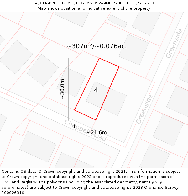4, CHAPPELL ROAD, HOYLANDSWAINE, SHEFFIELD, S36 7JD: Plot and title map