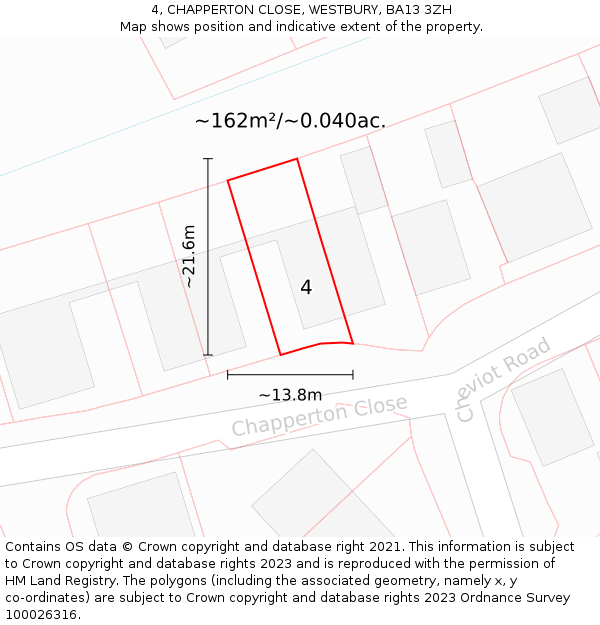 4, CHAPPERTON CLOSE, WESTBURY, BA13 3ZH: Plot and title map