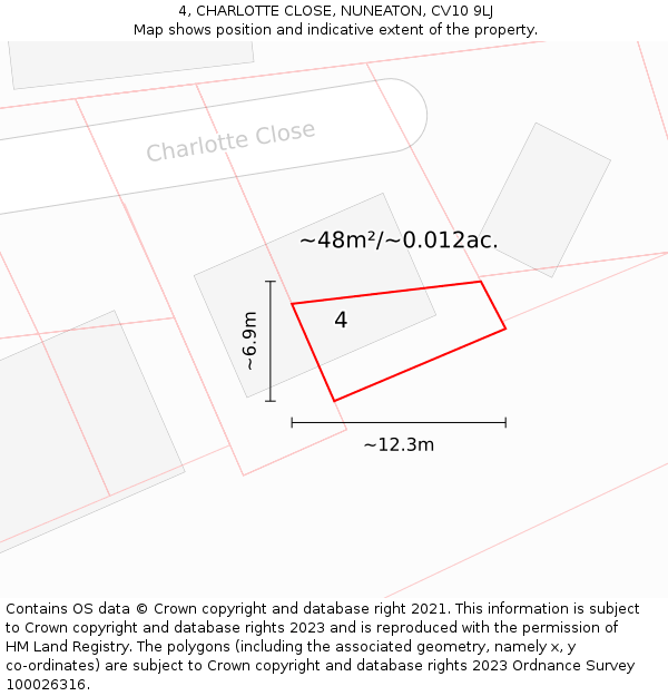 4, CHARLOTTE CLOSE, NUNEATON, CV10 9LJ: Plot and title map