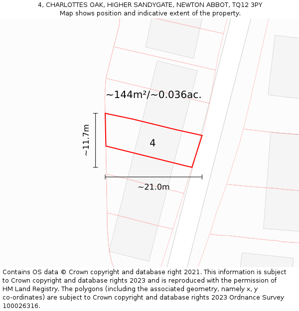 4, CHARLOTTES OAK, HIGHER SANDYGATE, NEWTON ABBOT, TQ12 3PY: Plot and title map