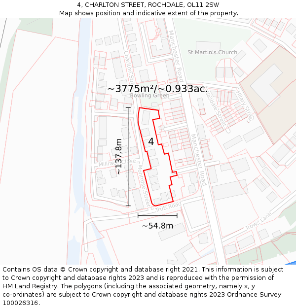 4, CHARLTON STREET, ROCHDALE, OL11 2SW: Plot and title map