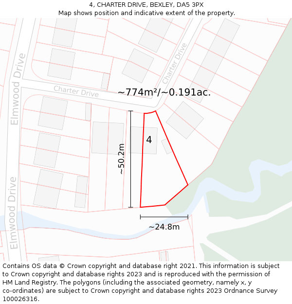4, CHARTER DRIVE, BEXLEY, DA5 3PX: Plot and title map