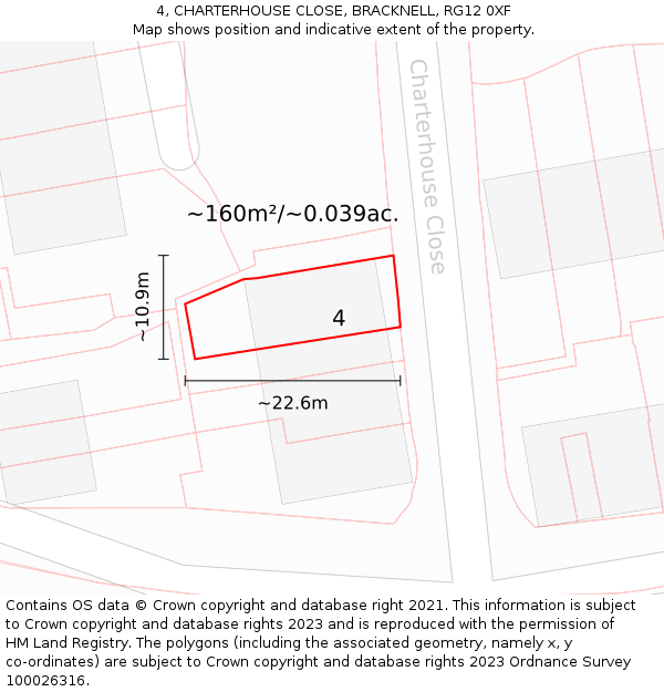4, CHARTERHOUSE CLOSE, BRACKNELL, RG12 0XF: Plot and title map