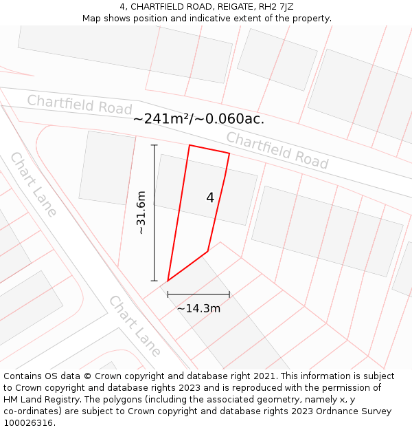 4, CHARTFIELD ROAD, REIGATE, RH2 7JZ: Plot and title map
