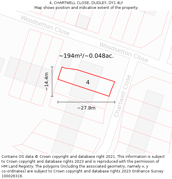 4, CHARTWELL CLOSE, DUDLEY, DY1 4LY: Plot and title map