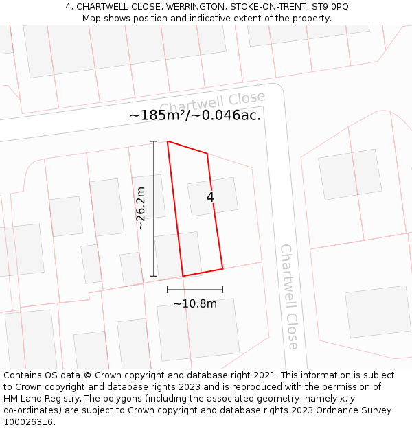 4, CHARTWELL CLOSE, WERRINGTON, STOKE-ON-TRENT, ST9 0PQ: Plot and title map