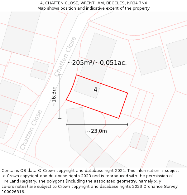 4, CHATTEN CLOSE, WRENTHAM, BECCLES, NR34 7NX: Plot and title map