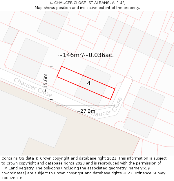 4, CHAUCER CLOSE, ST ALBANS, AL1 4FJ: Plot and title map