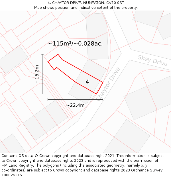 4, CHAYTOR DRIVE, NUNEATON, CV10 9ST: Plot and title map