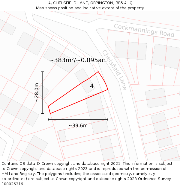 4, CHELSFIELD LANE, ORPINGTON, BR5 4HQ: Plot and title map