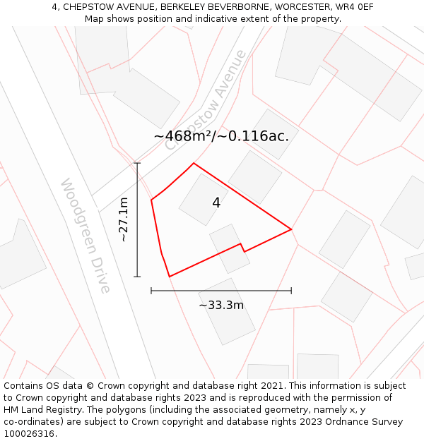4, CHEPSTOW AVENUE, BERKELEY BEVERBORNE, WORCESTER, WR4 0EF: Plot and title map