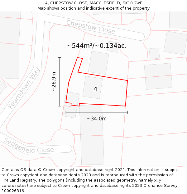 4, CHEPSTOW CLOSE, MACCLESFIELD, SK10 2WE: Plot and title map