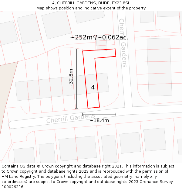 4, CHERRILL GARDENS, BUDE, EX23 8SL: Plot and title map