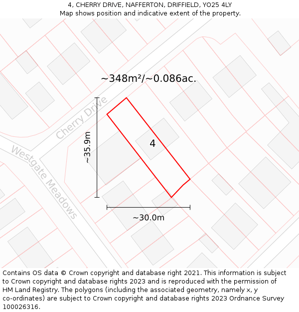 4, CHERRY DRIVE, NAFFERTON, DRIFFIELD, YO25 4LY: Plot and title map