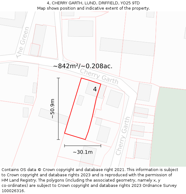 4, CHERRY GARTH, LUND, DRIFFIELD, YO25 9TD: Plot and title map