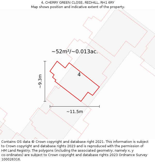4, CHERRY GREEN CLOSE, REDHILL, RH1 6RY: Plot and title map
