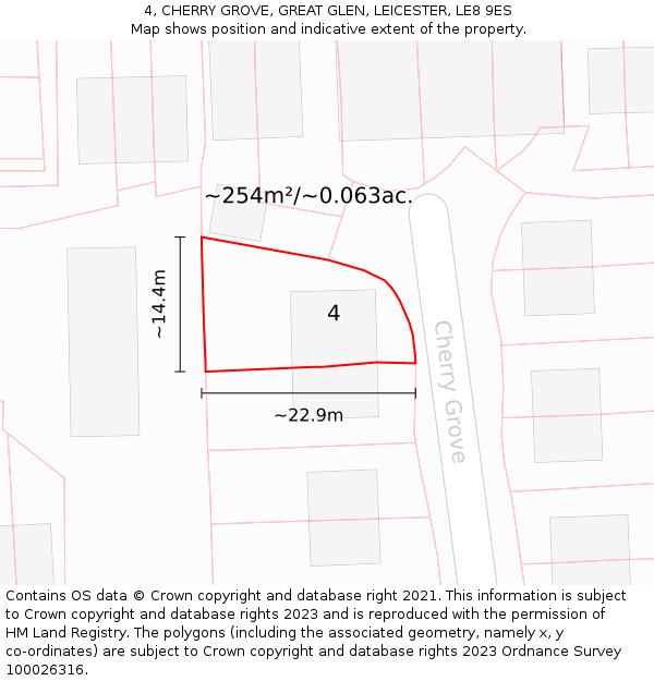 4, CHERRY GROVE, GREAT GLEN, LEICESTER, LE8 9ES: Plot and title map