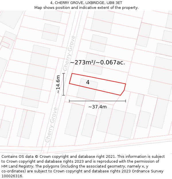 4, CHERRY GROVE, UXBRIDGE, UB8 3ET: Plot and title map