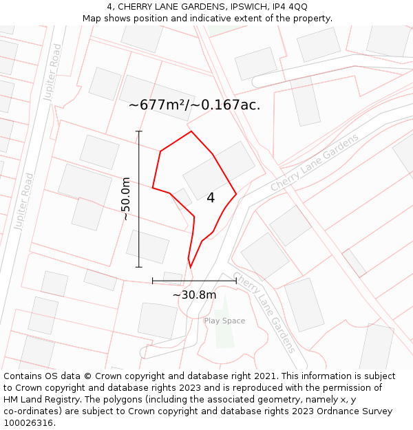 4, CHERRY LANE GARDENS, IPSWICH, IP4 4QQ: Plot and title map