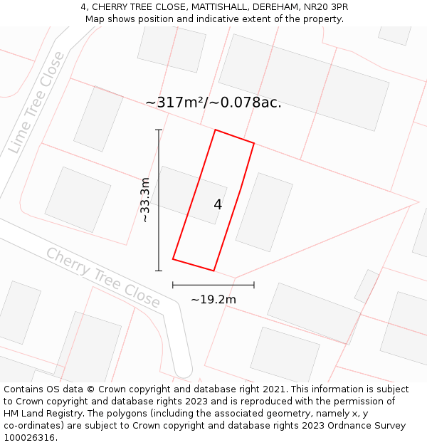4, CHERRY TREE CLOSE, MATTISHALL, DEREHAM, NR20 3PR: Plot and title map