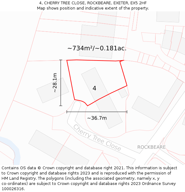 4, CHERRY TREE CLOSE, ROCKBEARE, EXETER, EX5 2HF: Plot and title map
