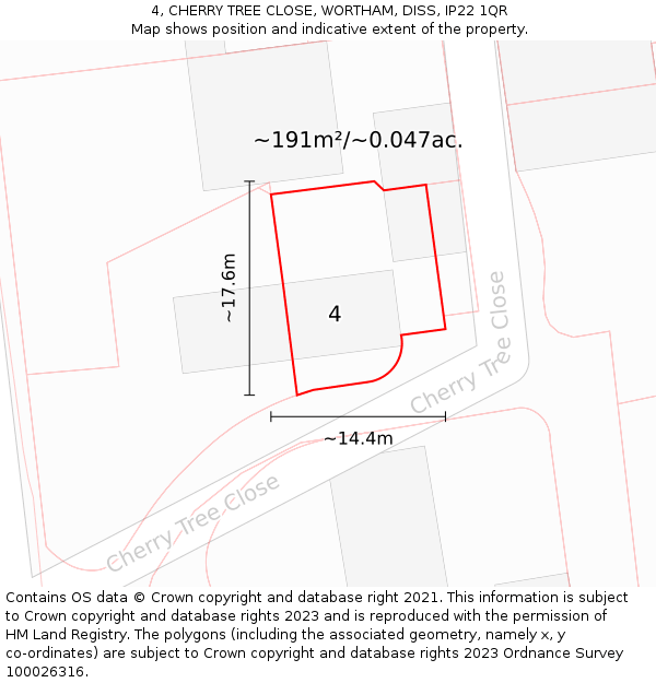 4, CHERRY TREE CLOSE, WORTHAM, DISS, IP22 1QR: Plot and title map