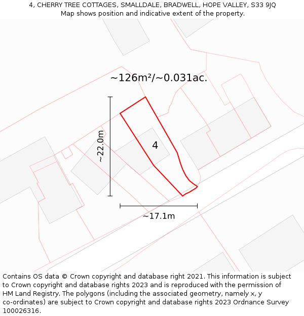 4, CHERRY TREE COTTAGES, SMALLDALE, BRADWELL, HOPE VALLEY, S33 9JQ: Plot and title map