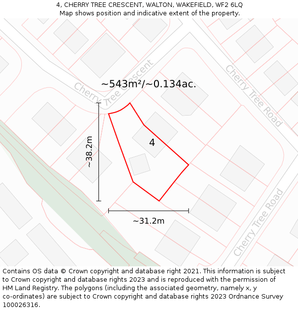 4, CHERRY TREE CRESCENT, WALTON, WAKEFIELD, WF2 6LQ: Plot and title map
