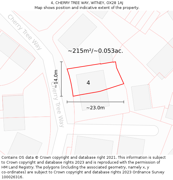 4, CHERRY TREE WAY, WITNEY, OX28 1AJ: Plot and title map