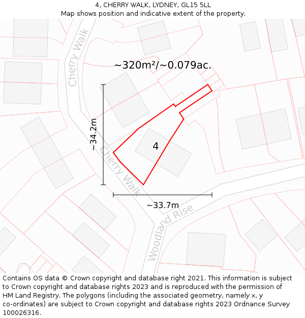 4, CHERRY WALK, LYDNEY, GL15 5LL: Plot and title map