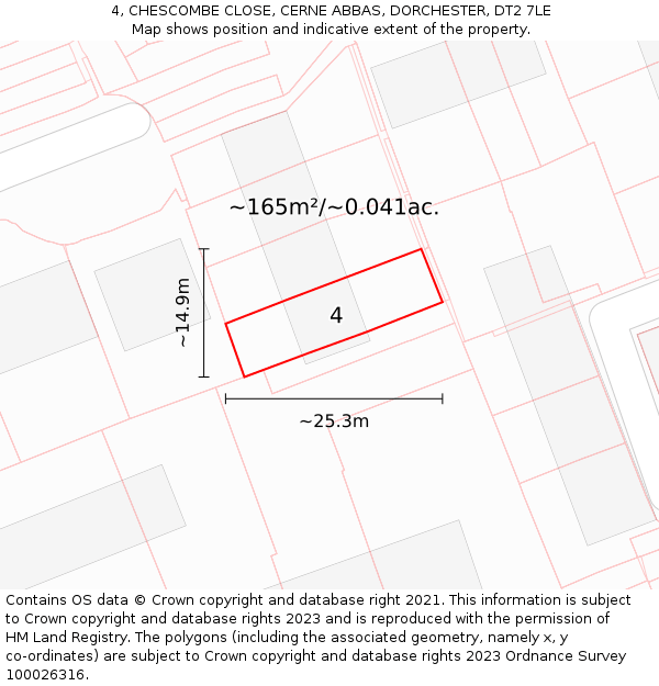 4, CHESCOMBE CLOSE, CERNE ABBAS, DORCHESTER, DT2 7LE: Plot and title map