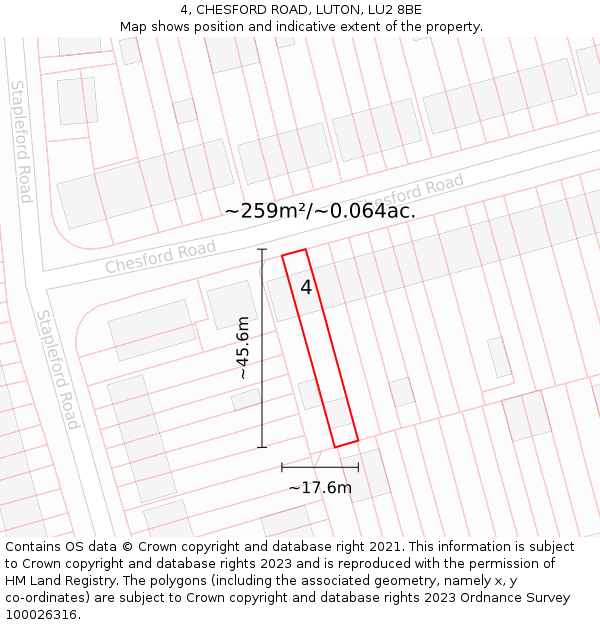 4, CHESFORD ROAD, LUTON, LU2 8BE: Plot and title map