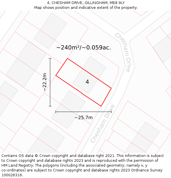 4, CHESHAM DRIVE, GILLINGHAM, ME8 9LY: Plot and title map