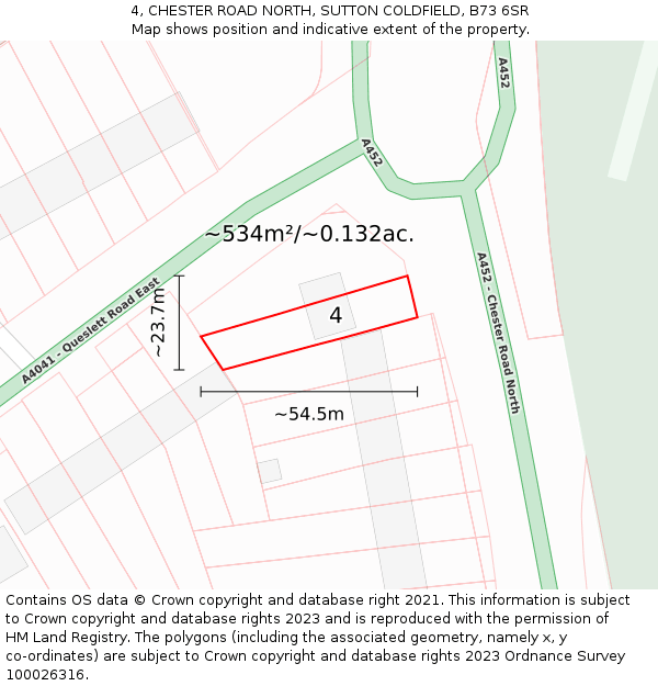 4, CHESTER ROAD NORTH, SUTTON COLDFIELD, B73 6SR: Plot and title map