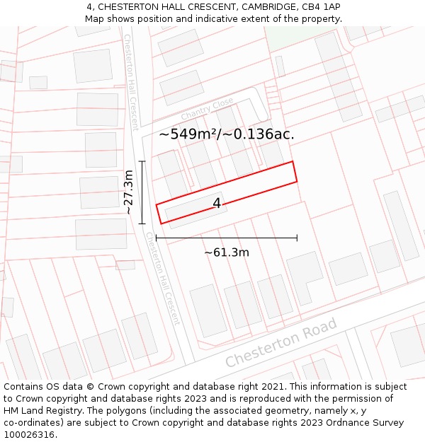 4, CHESTERTON HALL CRESCENT, CAMBRIDGE, CB4 1AP: Plot and title map