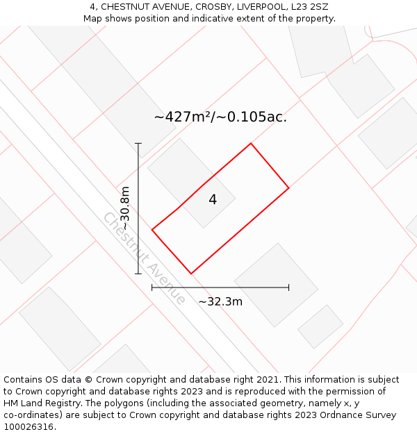 4, CHESTNUT AVENUE, CROSBY, LIVERPOOL, L23 2SZ: Plot and title map